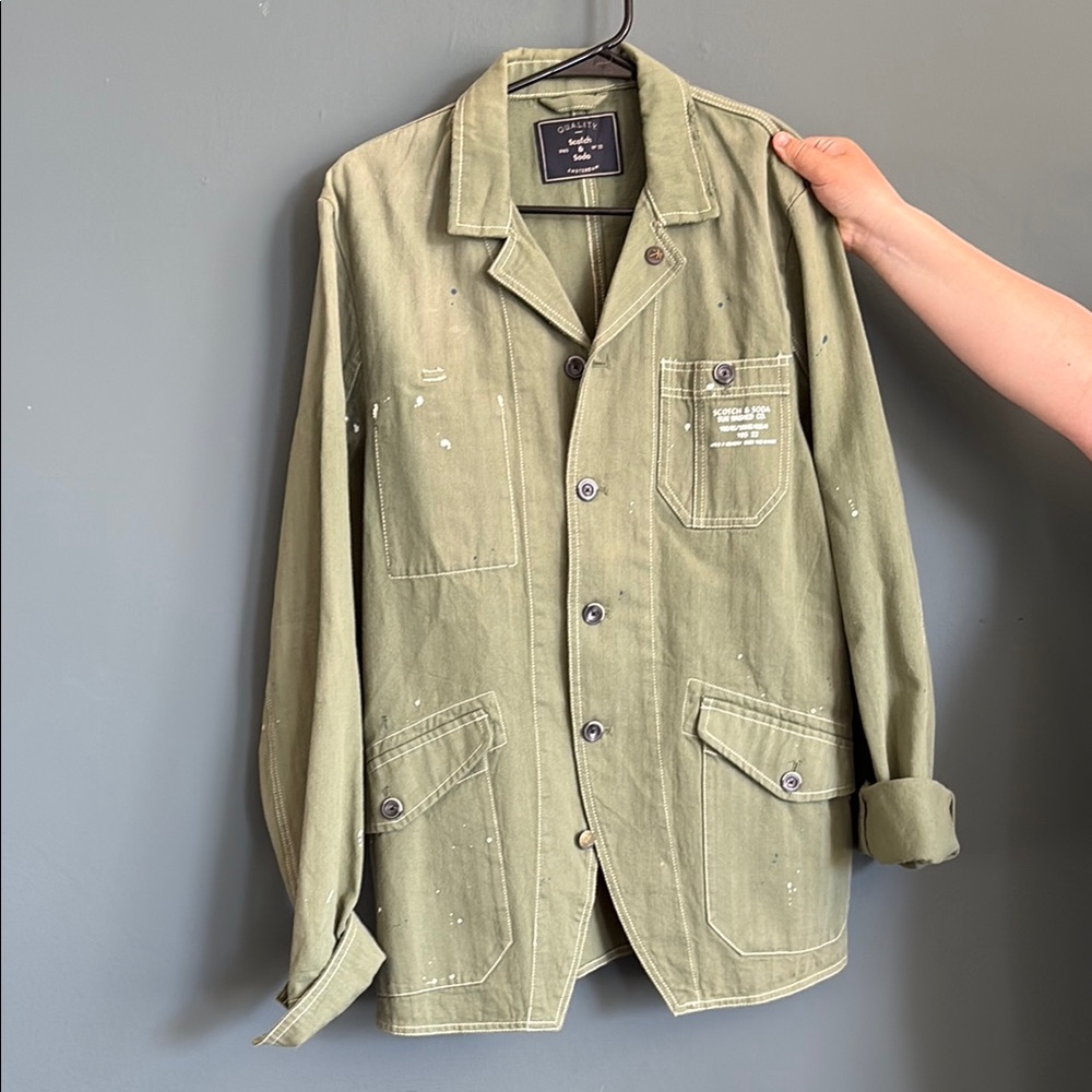 Scotch & Soda Green Military Field Coat with Lapel Collar